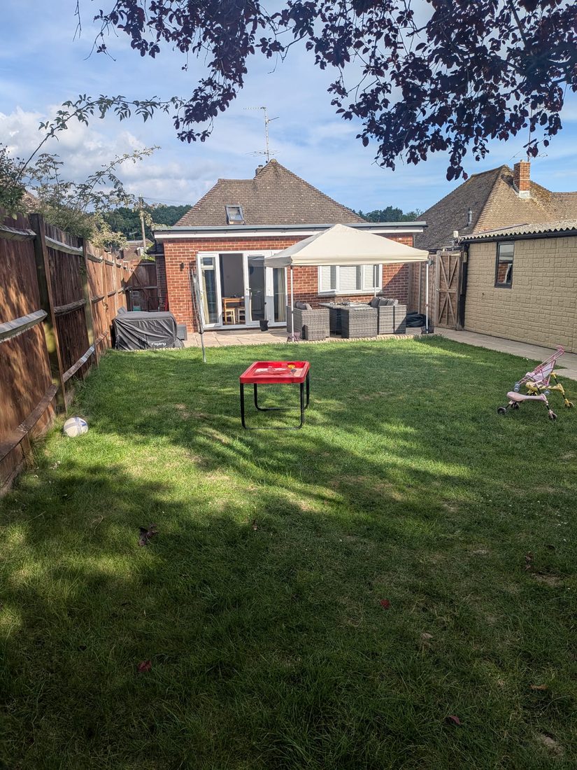 Looking down the garden towards the house and extension